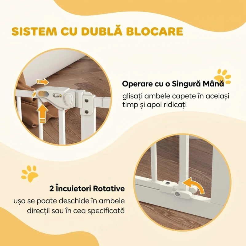 PawHut Poartă pentru câini reglabilă până la 100 cm fără șuruburi, cu 2 extensii și înălțime de 72 cm, albă
