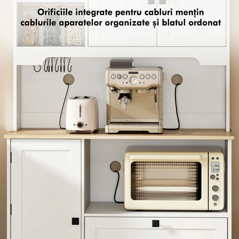 HOMCOM Bufet de Bucătărie cu 3 Dulapuri, 2 Sertare, Rafturi Reglabile și Suport pentru Condimente, 100x40x62 cm, Alb