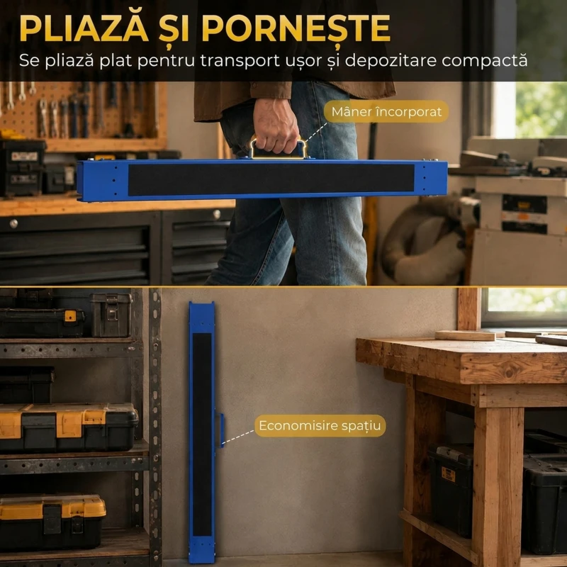 DURHAND Set 2 Capre de Lucru Pliabile, Suprafață Antiderapantă din Cauciuc, Capacitate 250 kg, Albastru