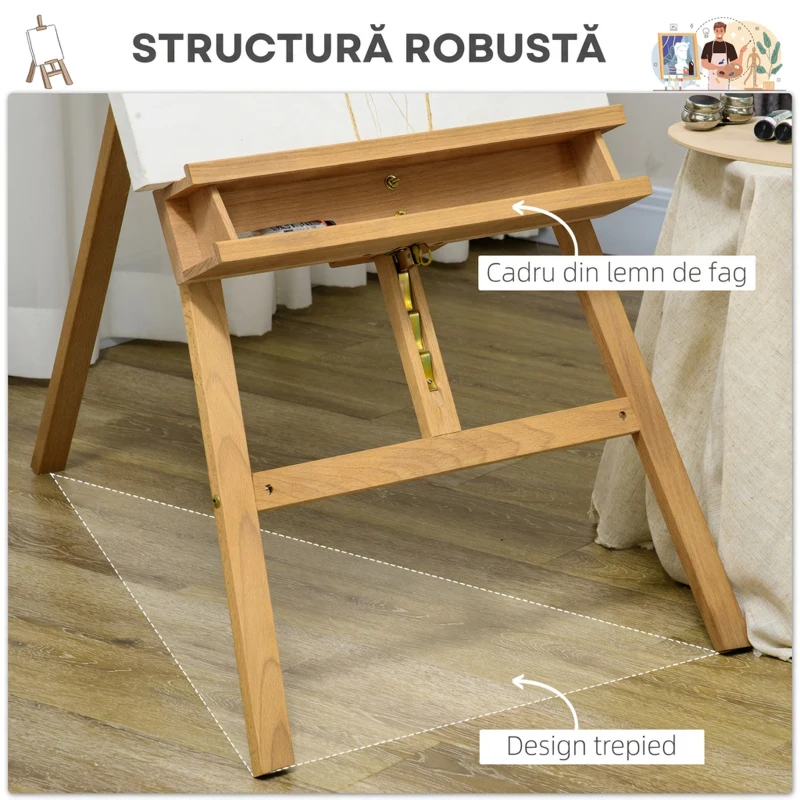 Vinsetto Șevalet pentru Pictură Pliabil din Lemn de Fag cu Înălțime și Unghi Reglabil, 65x110x180-235 cm