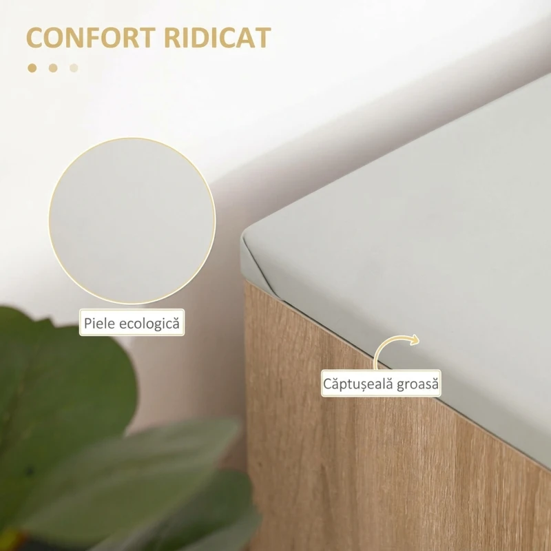 HOMCOM Pantofar Economisitor de Spațiu, Tapițat, cu 2 Rafturi Deschise și Compartiment Ascuns, din Lemn și Piele PU, 80x30x45 cm