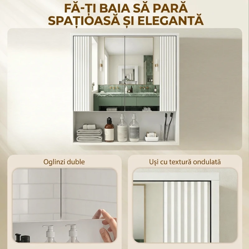 HOMCOM Dulap de Baie Suspendat, Uși Soft-close, Raft Reglabil, 60 x 16 x 60 cm, Alb