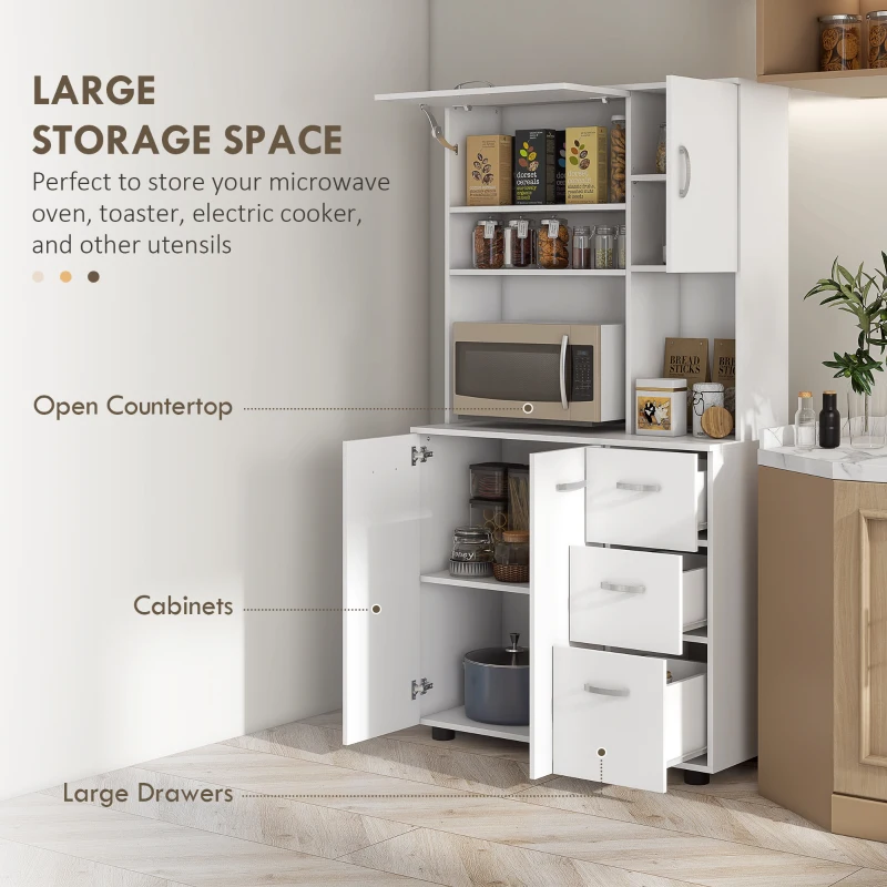 HOMCOM Keukenkast, Buffet, 3 Laden, 3 Planken, Veel Opbergruimte, 89x39,5x168cm, Wit(m-4)
