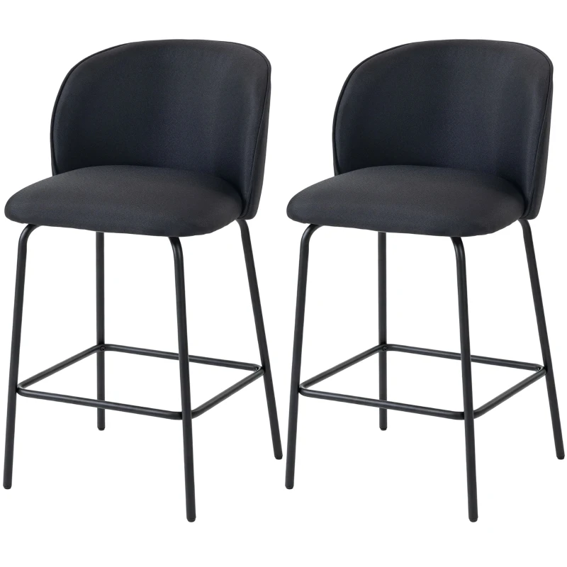 HOMCOM Lot de 2 Tabourets de Bar avec Dossier et Repose-pieds, Revêtement en Tissu et Pieds en Acier, Noir