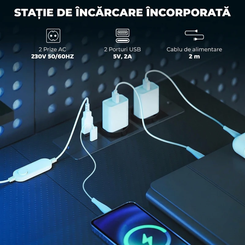 HOMCOM Birou Gaming Colțar cu LED, Prize Electrice, Suport pentru Monitor și Raft, Negru