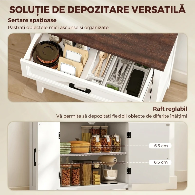 HOMCOM Comodă Mică Dulap Sertar Compact, MDF, 76 x 35 x 80 cm, Alb