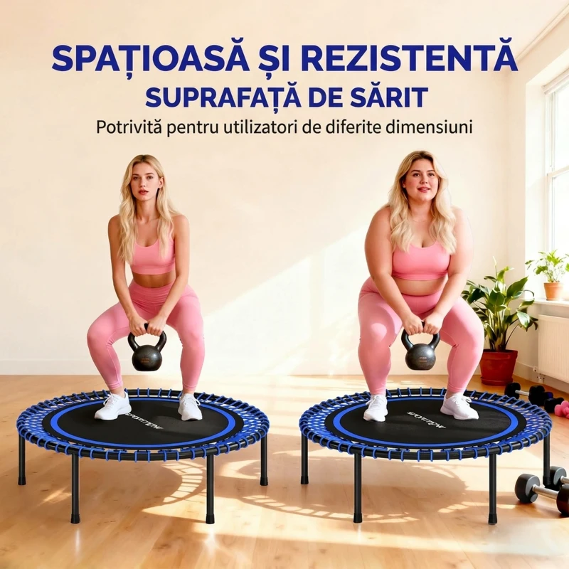 SPORTNOW Trambulina Fitness (cu 36 de arcuri de oțel și șnururi elastice PP), 114cm x 114cm x 31cm, Albastră