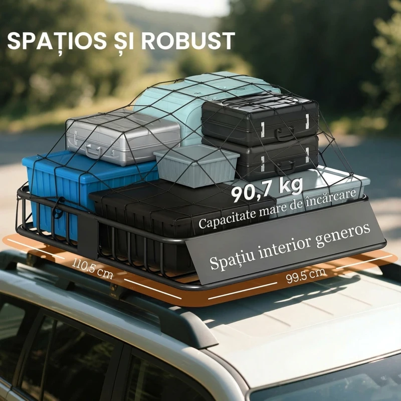HOMCOM Portbagaj auto din oțel de 90,7 kg cu deflectoare și bare laterale, 110,5x99,5x18,5 cm, negru