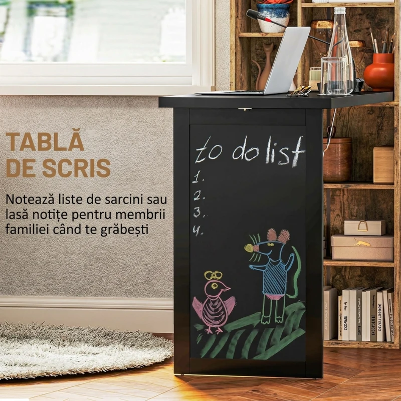 HOMCOM Birou Modern Pliabil cu Bibliotecă și Tablă, din Lemn și Metal, 98x51x153 cm, Maro Rustic