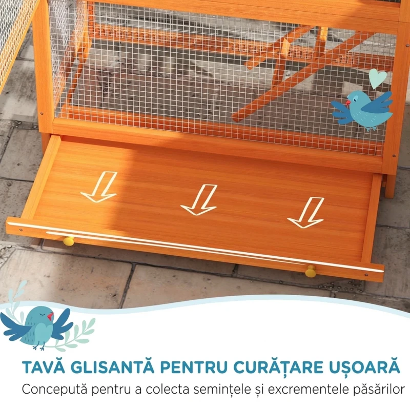 PawHut Volieră pentru Păsări cu 3 Uși, Căsuță, Scară și Tavă, din Lemn și Metal, 92x52x171 cm, Portocaliu și Verde