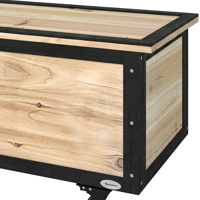 Outsunny Tuinopbergbox, 121 liter, 2 wielen, weerbestendig, metalen frame, natuurlijk hout, 100x50x43 cm