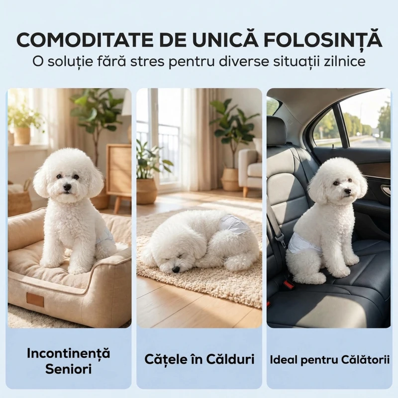 PawHut Scutece pentru Câini Masculi, 48 Bucăți cu Bandă Elastică Reglabilă, 62 x 20 cm, Alb