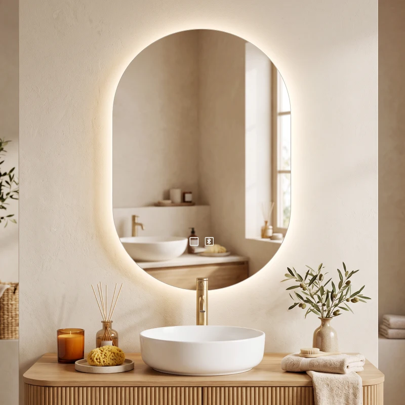 HOMCOM Espelho de Casa de Banho LED com Bluetooth 50x70 cm Espelho de Parede Antiembaciamento 3 Cores Reguláveis com Memória