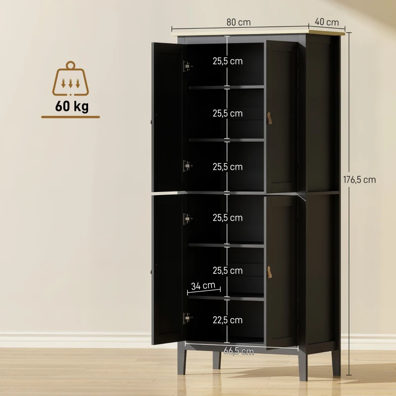 HOMCOM Buffet de cocina, mueble alto de cocina con LED regulable y detector de movimiento, 80 x 40 x 176,5 cm, negro