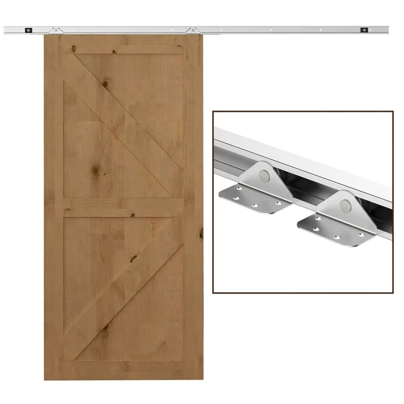HOMCOM Kit Ușă Glisantă din Metal cu Accesorii, Role, Ghidaj, Blocaje și Cheie Hexagonală, 186x2.5x3.77 cm