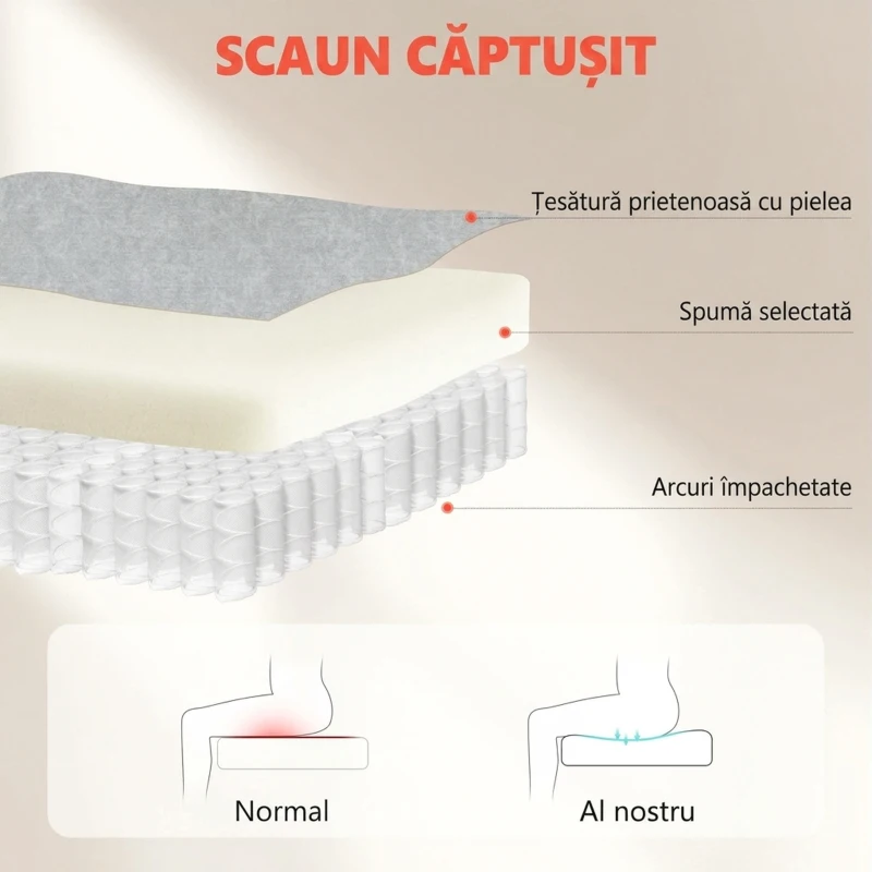 Scaun Ergonomic HOMCOM, Spătar Înalt, Tapițat în Catifea Imprimată, Cotiere Rabatabile, Alb Crem