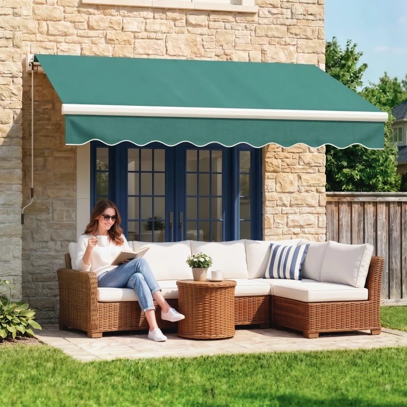 Outsunny Toldo de Pared con Brazo Articulado y Manivela Marco Resistente de Aluminio y Cubierta de Poliéster 295x245 cm Verde