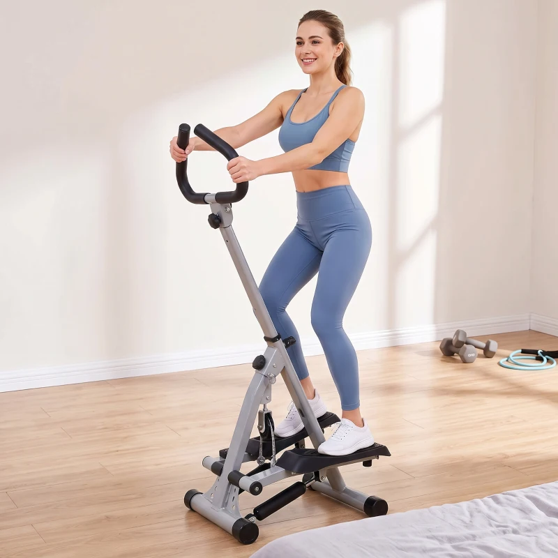 HOMCOM Stepper w/ Handle Hand Grip Workout Fitness Machine For Fitness Aerobic Exercise Home Gym Grey
