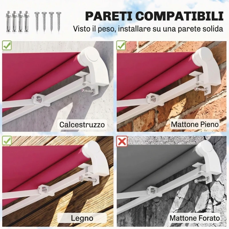 Outsunny Tenda da Sole Avvolgibile a Caduta con Manovella, in Alluminio e Poliestere, 295x245cm, Rosso Scuro