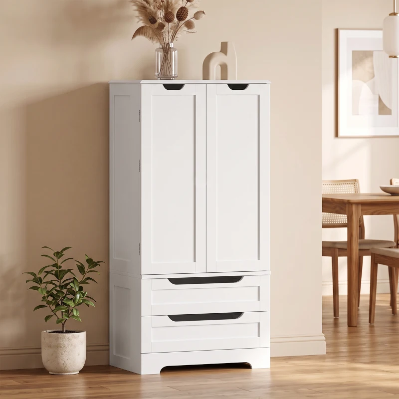 HOMCOM Armário Despenseiro de Cozinha com Prateleiras nas Portas e 2 Gavetas Móvel Auxiliar 58x38x120 cm Branco