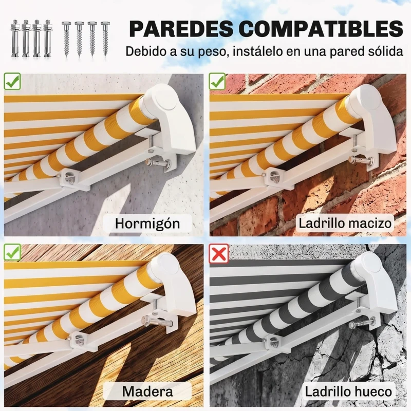 Outsunny Toldo de Pared con Brazo Articulado y Manivela Marco Resistente de Aluminio y Cubierta de Poliéster 295x245 cm Naranja