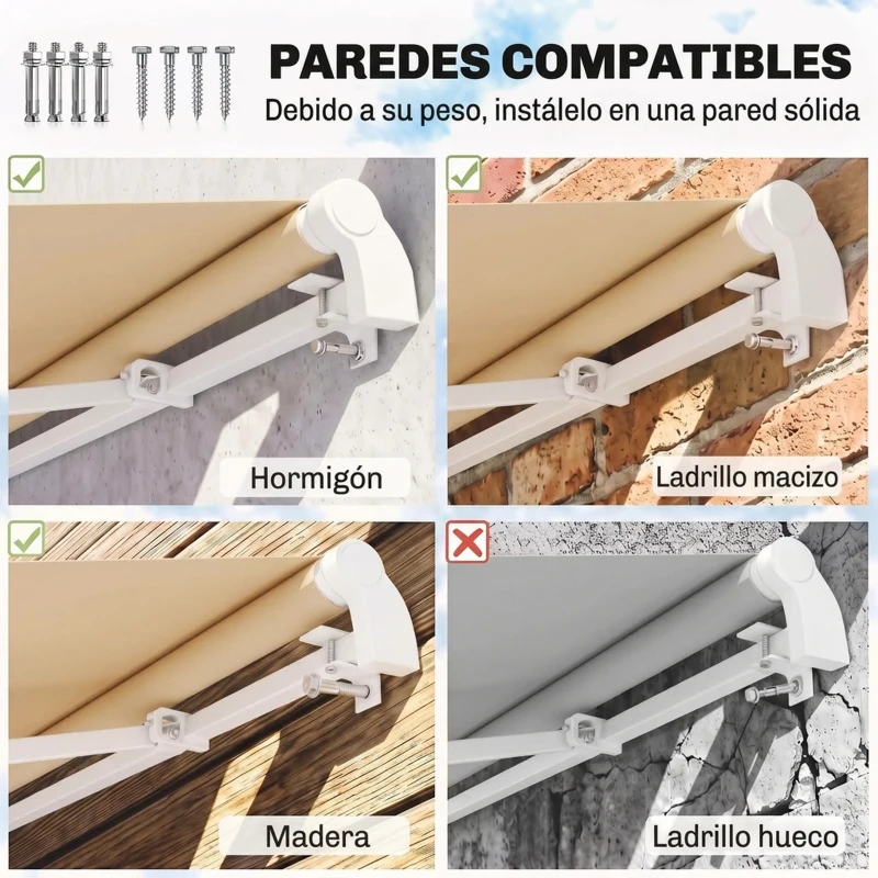 Outsunny Toldo de Pared con Brazo Articulado y Manivela Marco Resistente de Aluminio y Cubierta de Poliéster 295x245 cm Beige