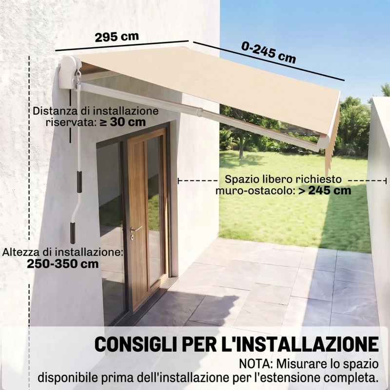 Outsunny Tenda da Sole Avvolgibile a Caduta con Manovella, in Alluminio e Poliestere, 3x2.5m, Beige
