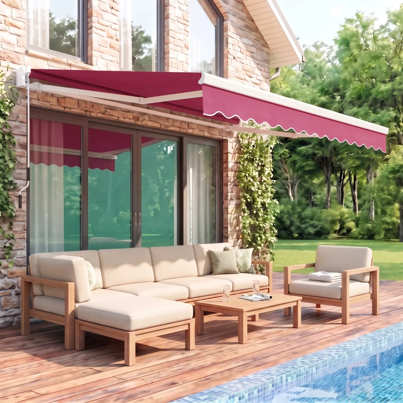 Outsunny Tenda da Sole Avvolgibile a Caduta con Manovella, in Alluminio e Poliestere, 295x245cm, Rosso Scuro