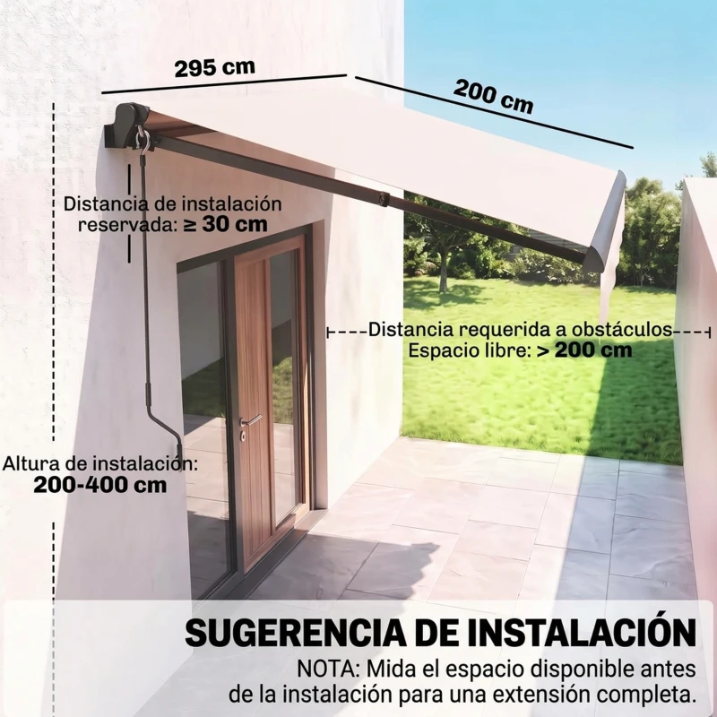 Outsunny Toldo Manual Retráctil para Jardín con Manivela Protección UV Estructura de Metal y Aluminio 295x200 cm Crema
