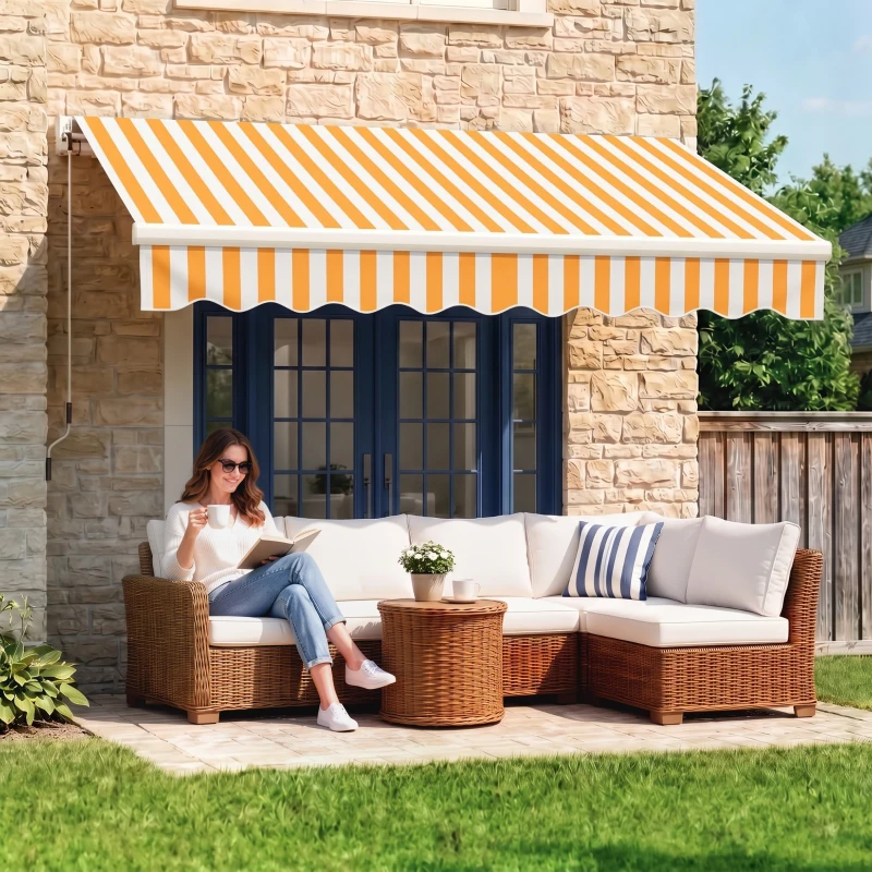 Outsunny Toldo de Pared con Brazo Articulado y Manivela Marco Resistente de Aluminio y Cubierta de Poliéster 295x245 cm Naranja