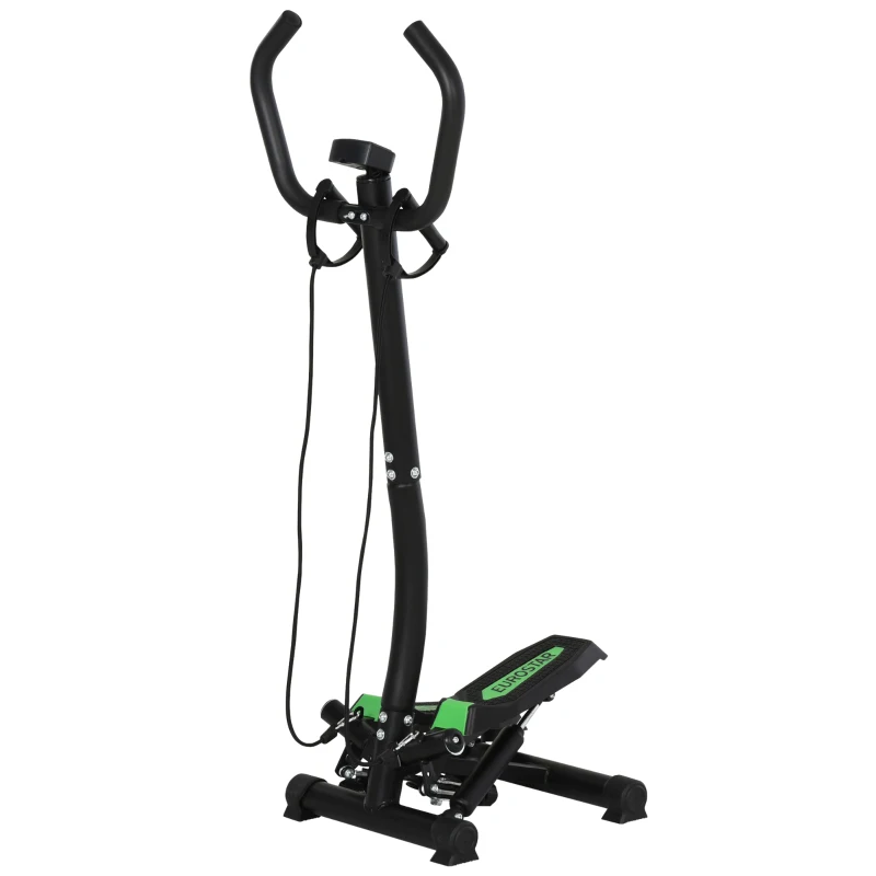 HOMCOM stepper met handgrepen trainingsriemen sidestepper hometrainer LCD-display staal(m-10)
