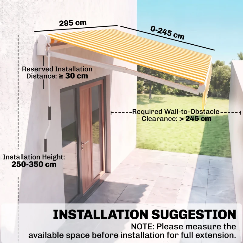 Outsunny Tenda da Sole Avvolgibile a Caduta con Manovella, in Alluminio e Poliestere, Arancione e Bianco