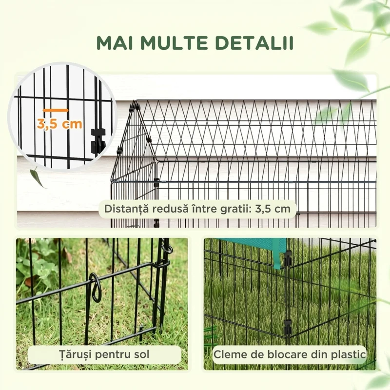 PawHut Cușcă pentru Iepuri de Exterior și Interior în Formă de Căsuță cu Acoperiș, 220x85x103cm, Verde