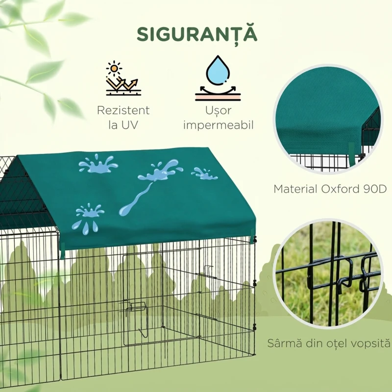 PawHut Cușcă pentru Iepuri de Exterior și Interior în Formă de Căsuță cu Acoperiș, 220x85x103cm, Verde