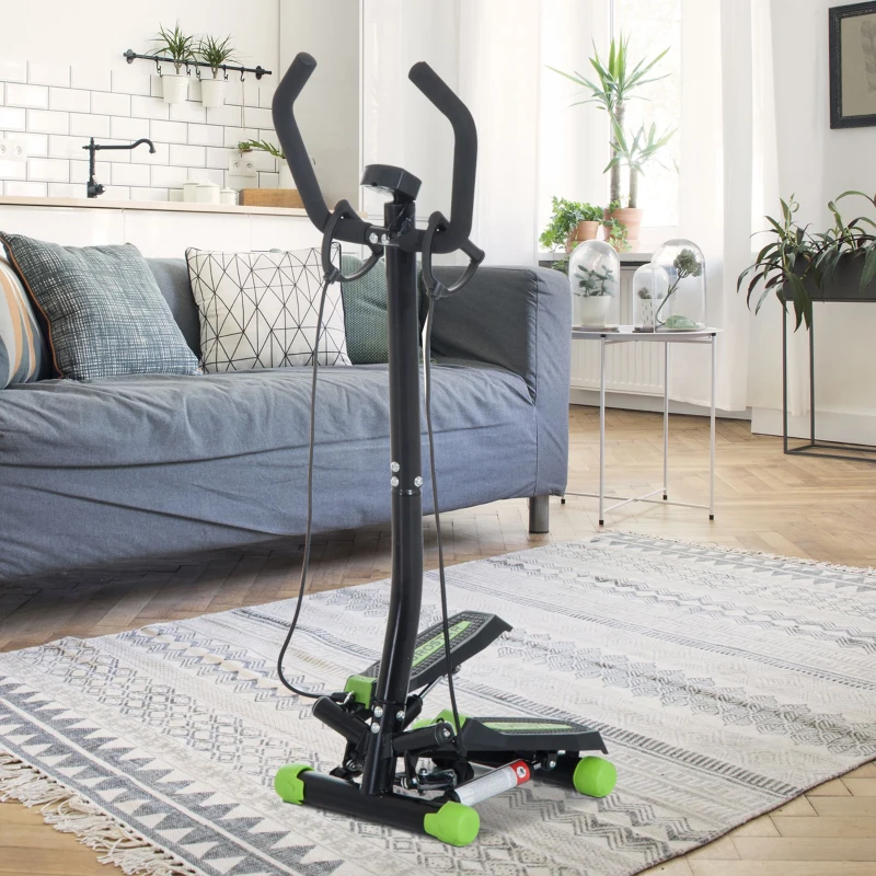 HOMCOM stepper met handgrepen trainingsriemen sidestepper hometrainer LCD-display staal(m-2)