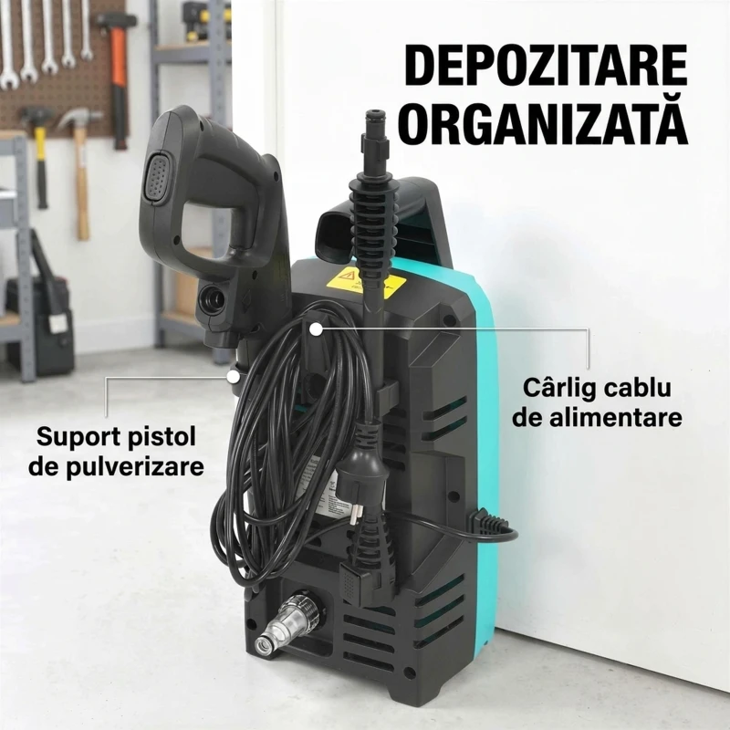 Outsunny Mașină de Spălat cu Presiune 1500 W, 120 Bari, Debit 390 L/h, Electrică cu Duza Reglabilă, Albastru