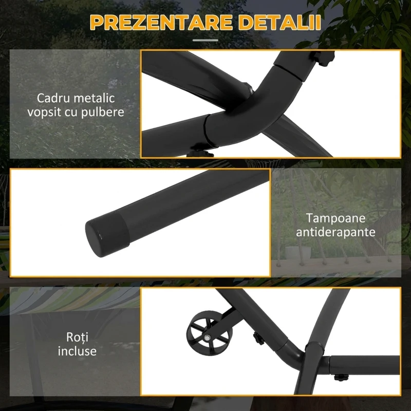 Outsunny Suport pentru hamac 9,5ft, Hamac portabil cu roti, Supor