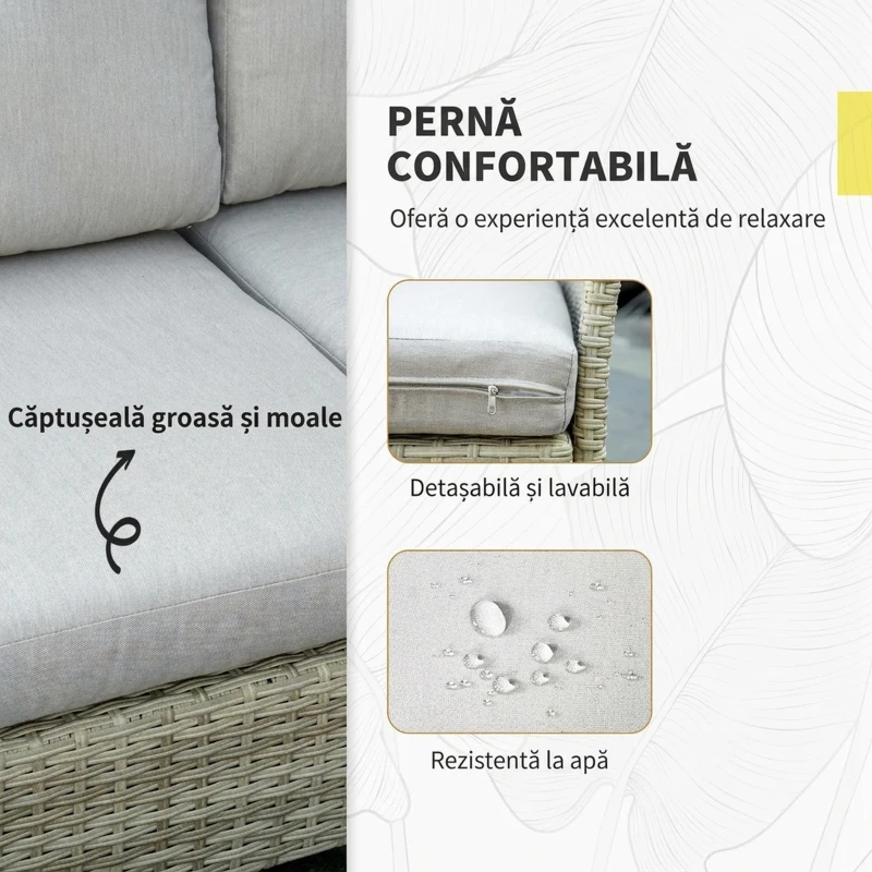 Outsunny Set mobilier de grădină modular din ratan PE, 7 piese, cu perne, bej(m-6)