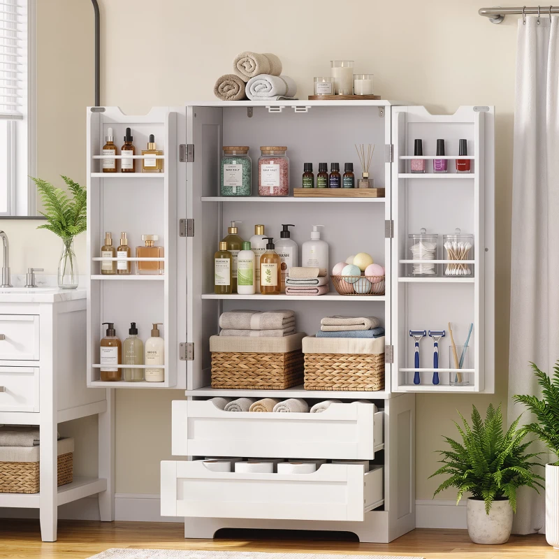 HOMCOM Armário Despenseiro de Cozinha com Prateleiras nas Portas e 2 Gavetas Móvel Auxiliar 58x38x120 cm Branco