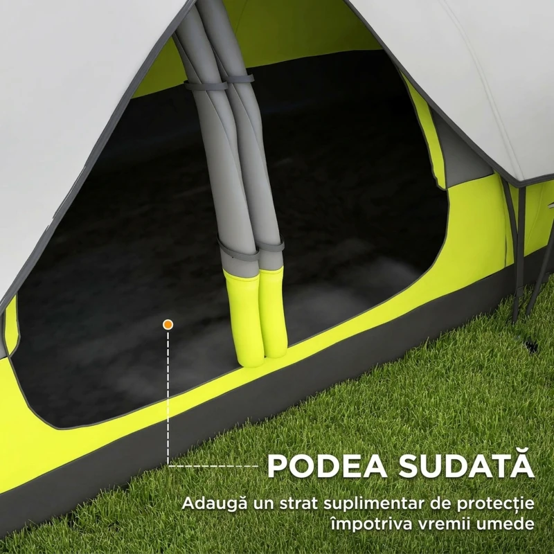 Outsunny Cort de Camping pentru 6 Persoane cu 2 Spații Separate, din Poliester și Fibra de Sticlă, 450x215x180 cm, Verde