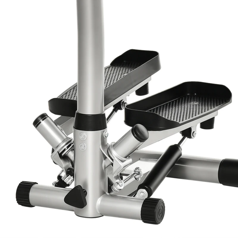HOMCOM stepper met handvat fitness hometrainer voor thuis, klein fitnessapparaat voor been- en bodemtraining met LCD-scherm, instelbare snelheid Metaal ABS Zwart + Zilver 55 x 53 x 118-128 cm(m-13)