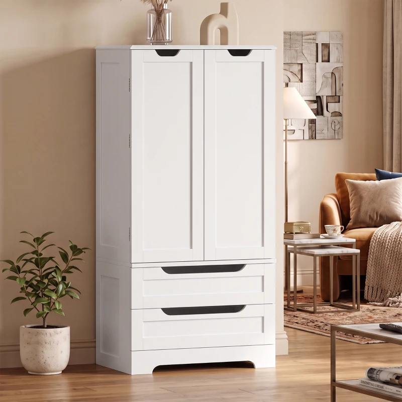 HOMCOM Armário Despenseiro de Cozinha com Prateleiras nas Portas e 2 Gavetas Móvel Auxiliar 58x38x120 cm Branco