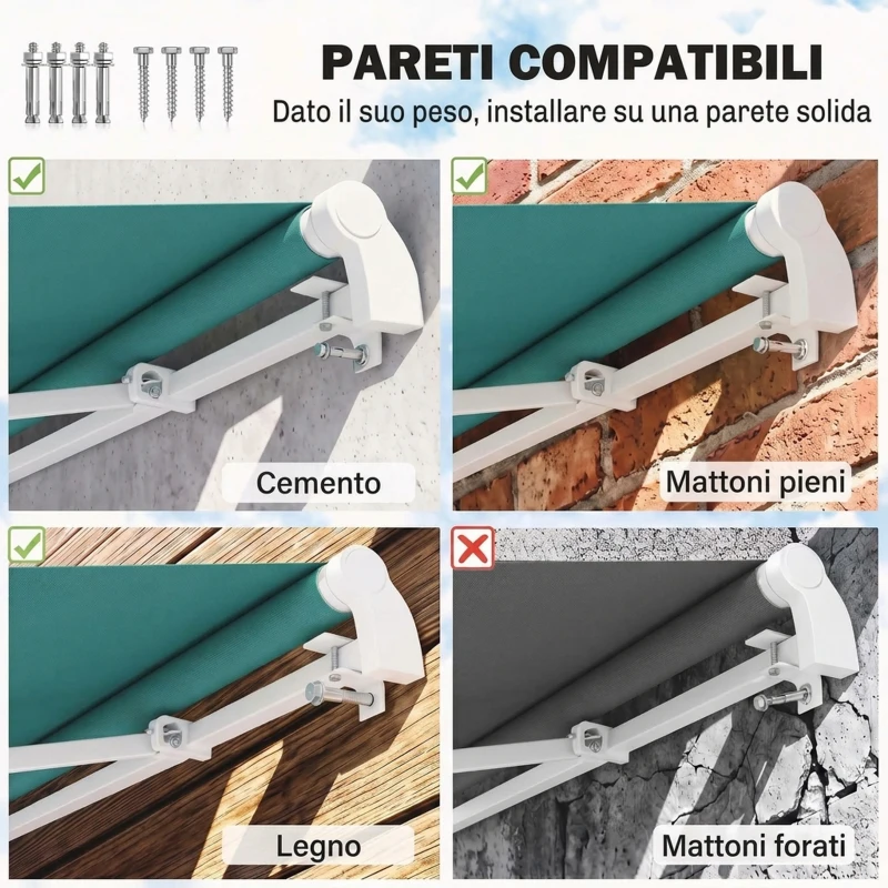 Outsunny Tenda da Sole Avvolgibile a Caduta con Manovella, in Alluminio e Poliestere, 3x2.5m, Verde Scuro