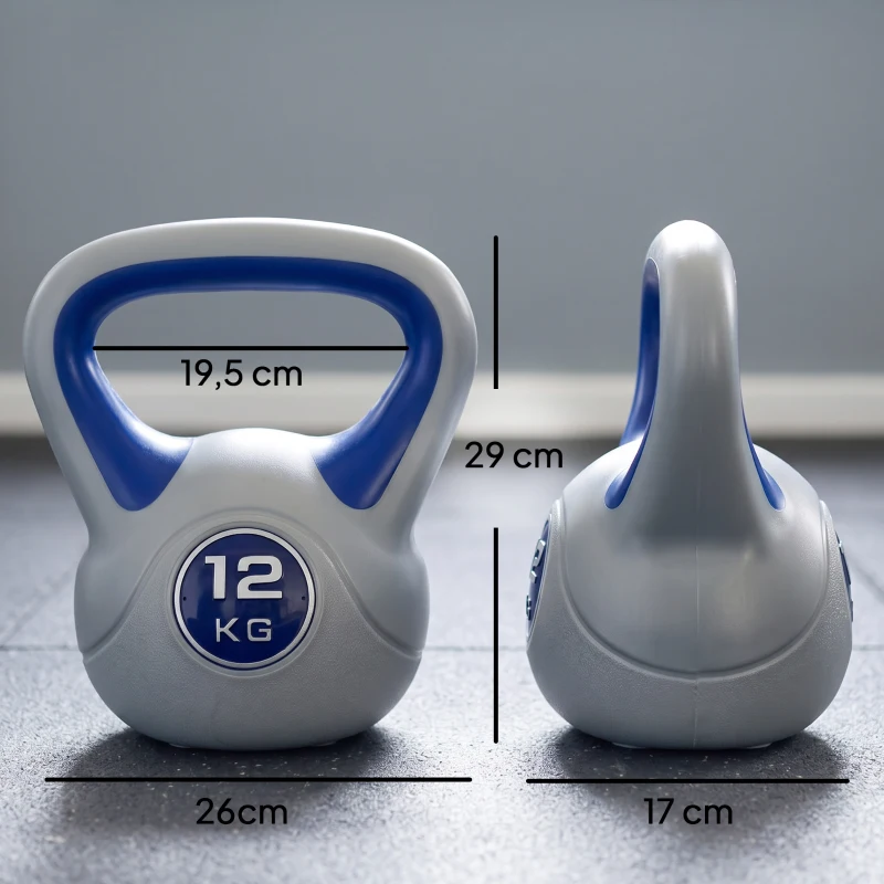 SPORTNOW Kettlebell 12 kg, haltère avec poignée ergonomique, haltère à boule, musculation, entraînement, 26 x 17 x 29 cm, bleu