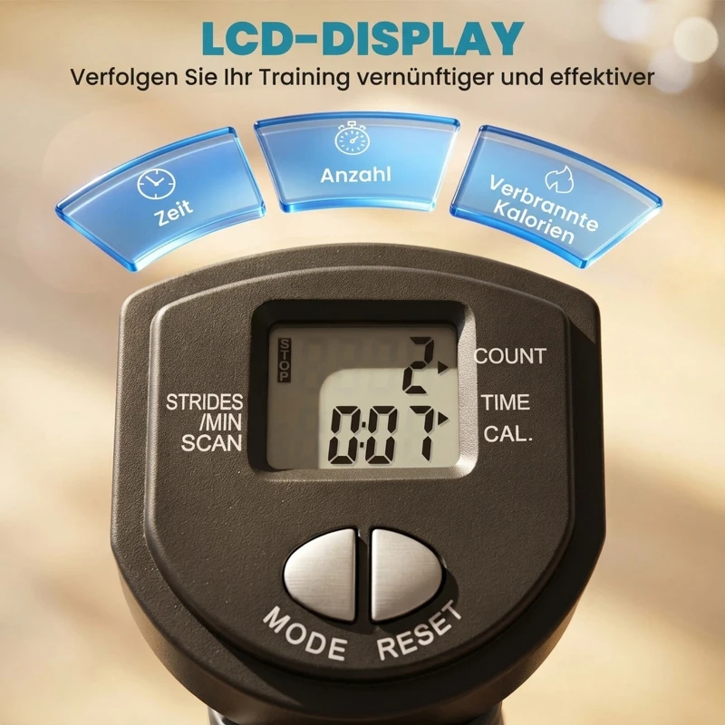 HOMCOM stepper met handvat fitness hometrainer voor thuis, klein fitnessapparaat voor been- en bodemtraining met LCD-scherm, instelbare snelheid Metaal ABS Zwart + Zilver 55 x 53 x 118-128 cm(m-5)