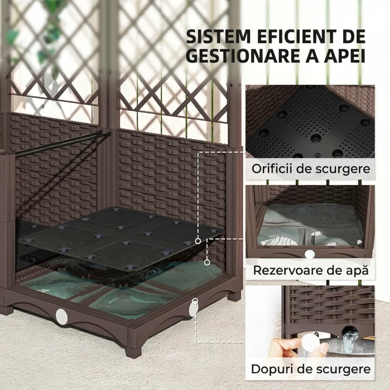 Outsunny Jardinieră Ridicată cu Spalier pentru Plante Cățărătoare și 8 Orificii de Drenaj din PP, 80x40x135 cm, Maro