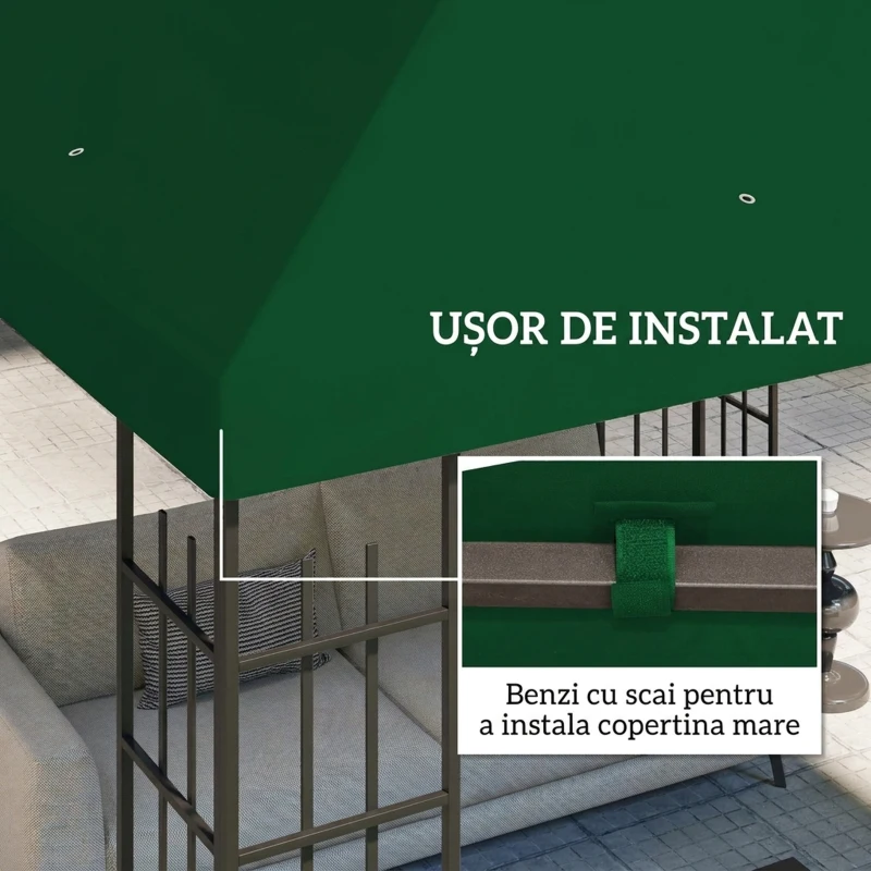Outsunny Acoperiș pentru Foișor de Grădină 3x3 m din Material Textil Oxford 600D cu Orificii de Drenaj, Verde