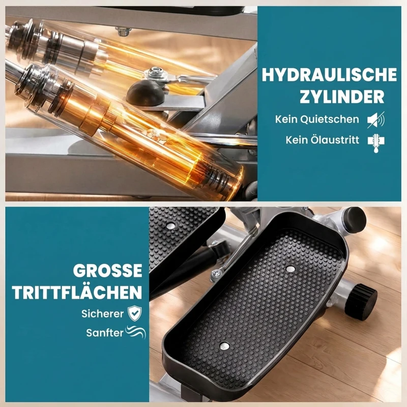 HOMCOM stepper met handvat fitness hometrainer voor thuis, klein fitnessapparaat voor been- en bodemtraining met LCD-scherm, instelbare snelheid Metaal ABS Zwart + Zilver 55 x 53 x 118-128 cm(m-7)