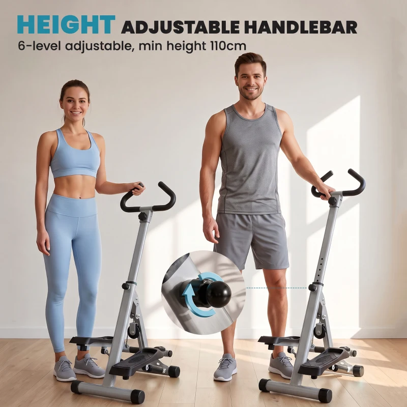 HOMCOM Stepper w/ Handle Hand Grip Workout Fitness Machine For Fitness Aerobic Exercise Home Gym Grey