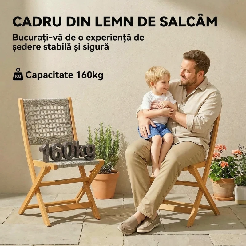 Outsunny Set de 2 Scaune de Grădină Pliabile din Lemn de Salcâm, Gri